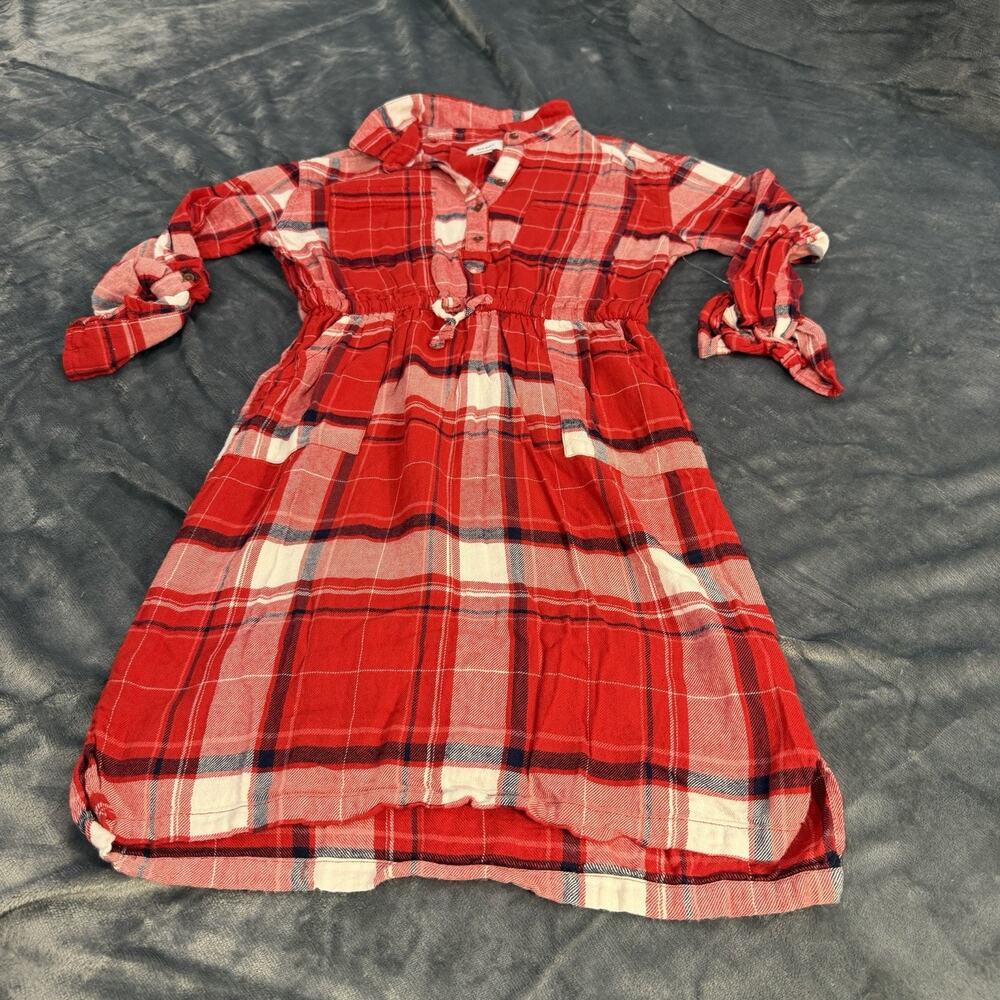 Old Navy Girls Sz XL 14 Plaid Flannel Red Shirt Dress Button-Up W/ Tie Waist - Picture 9 of 10